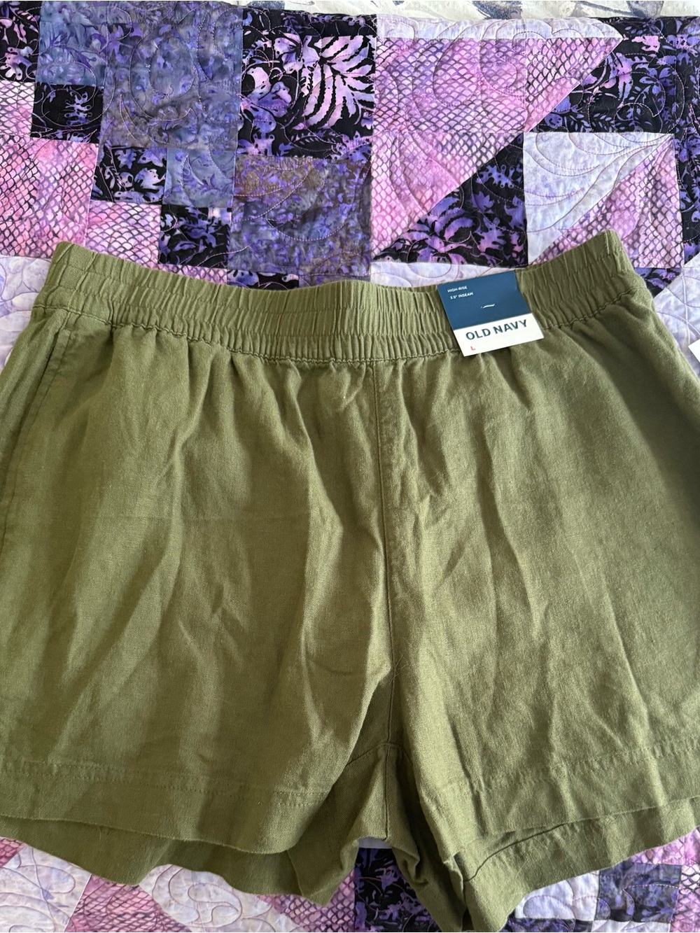Old Navy Olive Green High-Waist Linen-Blend Women's Shorts